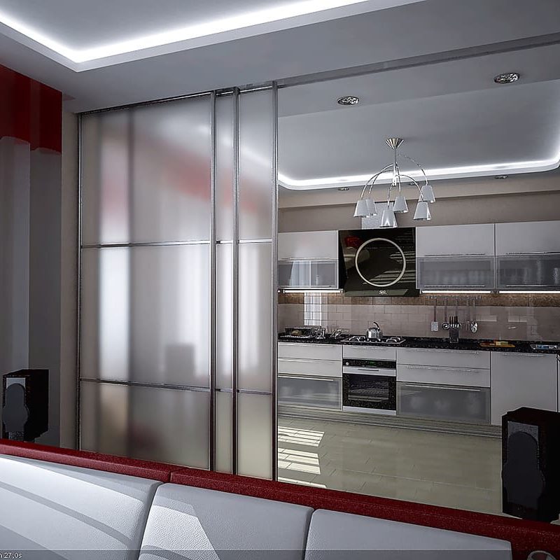 Raumteiler-Schiebetür für Küche aus satiniertem Glas / Milchglas