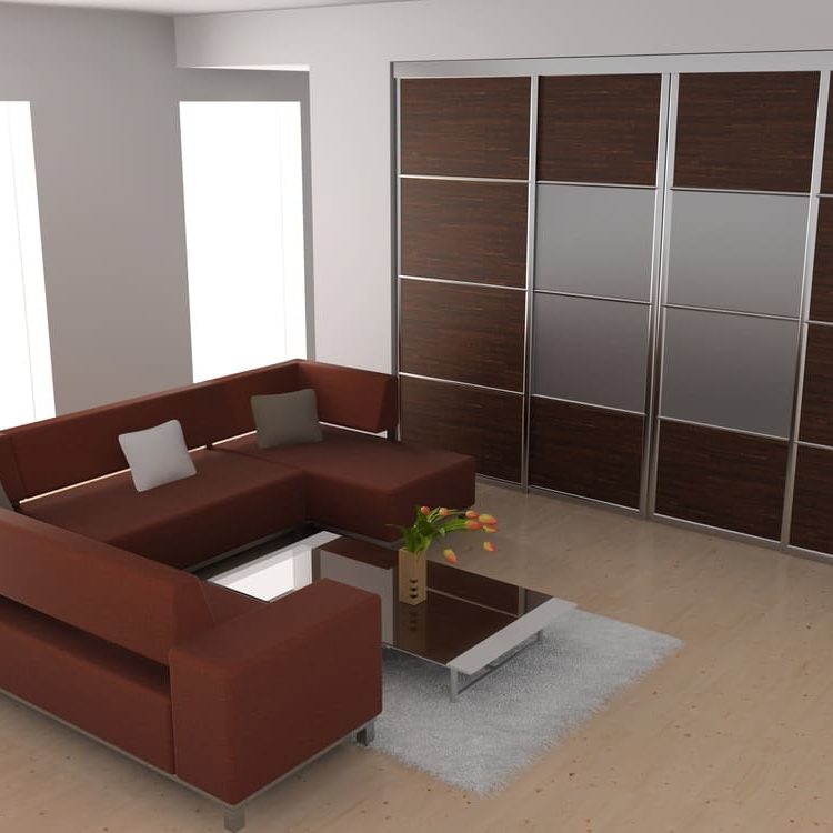 Wandschrank mit Schiebetür in Holz und satinierten Glas